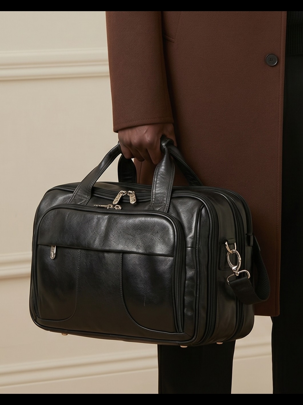 Mcklein Men's Black Leather Briefcase Travel Bag
